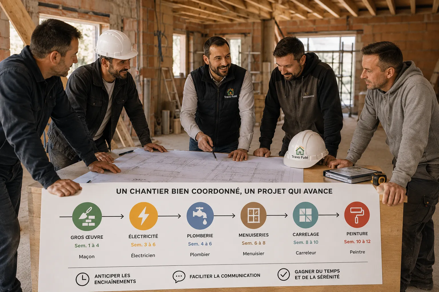 Coordination sur un chantier avec des artisans